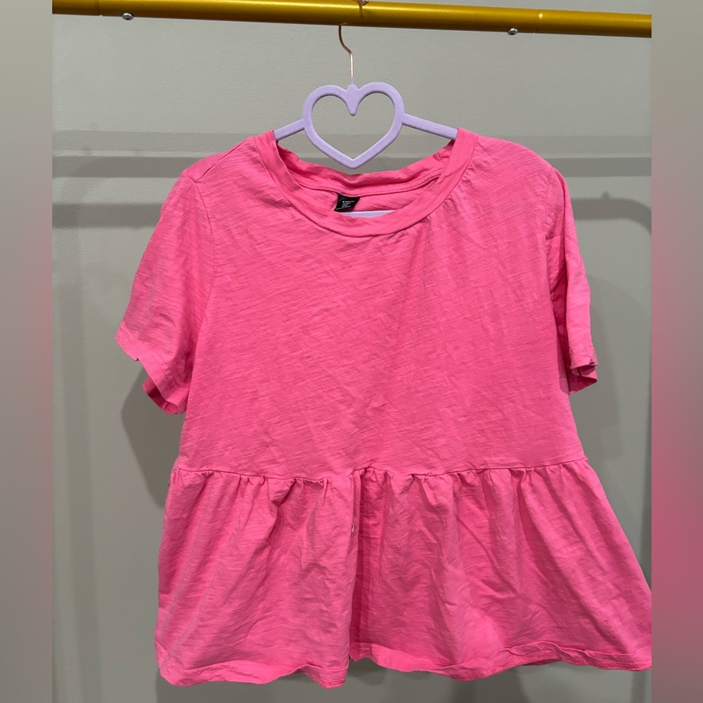 SHEIN Pink Ruffle Hem Blouse
